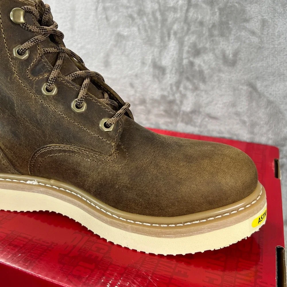 Justin‎ Steel Toe Work Boots Mens 9.5D Brown Leather Lace Up Wedge Sole Safety
